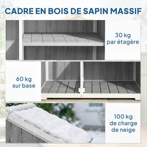 Armoire de Jardin en Bois - Abri de Jardin Extérieur Étanche avec Toit en Métal - Meuble de Rangement Terrasse à Double Porte pour Outils de Jardinage 105x55x179cm, Blanc et Gris