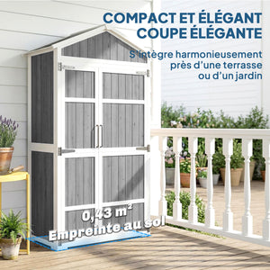 Armoire de Jardin en Bois - Abri de Jardin Extérieur Étanche avec Toit en Métal - Meuble de Rangement Terrasse à Double Porte pour Outils de Jardinage 105x55x179cm, Blanc et Gris