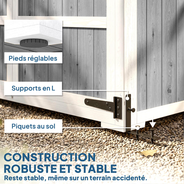 Armoire de Jardin en Bois - Abri de Jardin Extérieur Étanche avec Toit en Métal - Meuble de Rangement Terrasse à Double Porte pour Outils de Jardinage 105x55x179cm, Blanc et Gris