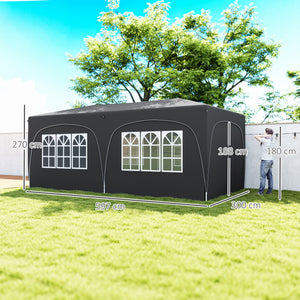 Tonnelle de jardin extérieure 3 x 6 m, tonnelle pliante pop up, hauteur réglable, sac de transport et sacs de sable, protection UPF50+, barnum pliant pour camping, festival, patio, gris foncé