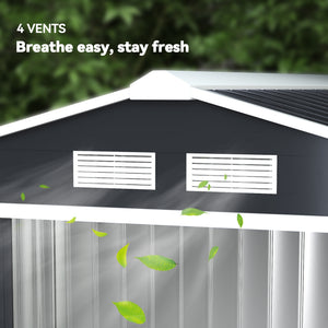 Abri de jardin en métal 2,77 m² cabane de jardin 213 x 130 x 185 cm cabanon rangement outils avec fondation, porte coulissante verrouillables et 4 aérations - gris foncé