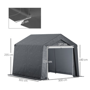 Abri de jardin, tente de stockage, 3 x 3 m, imperméable et anti-uv, cadre en acier galvanisé et grande porte, abri de vélo garage pour extérieur, gris foncé