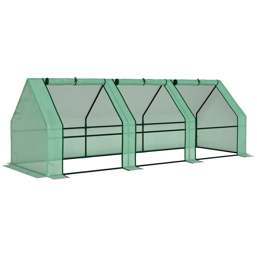 Mini Serre de Jardin mini serre tunnel 270L x 90l x 90H cm cm toit pointu Acier PE Haute densité 140 g/m² Anti-UV 3 fenêtres avec Zip enroulables Vert