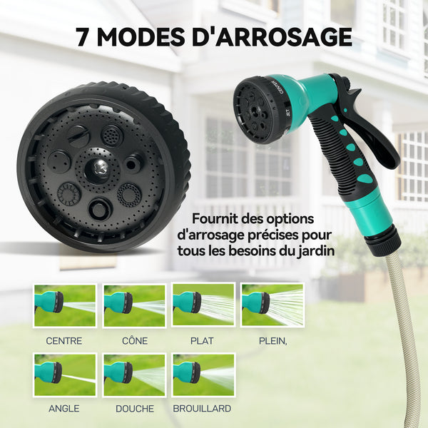 Enrouleur Tuyau Arrosage Mural 25 m x Ø 15 mm, Dévidoir Automatique de Tuyaux d'Eau Rétractable Automatique Pivotant à 180°, Buse à 7 Modes, pour Jardin et Lavage de Voiture, Noir