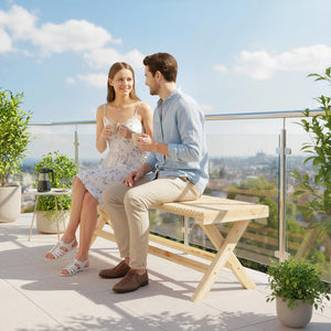 Banc de Jardin en Bois massif, Banquette de Jardin avec Assise à Lattes Effet Bois, Sans Dossier, pour Patio, Balcon, Parc, Capacité 240 kg, 140 x 40 x 43 cm, effet Bois Naturel