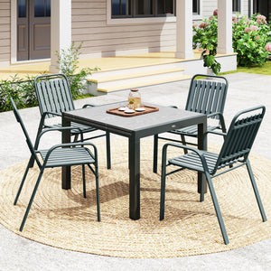 Lot de 4 chaises de jardin chaises empilables d'extérieur avec haut dossier et accoudoirs, cadre en acier pour jardin, piscine, terrasse, gris