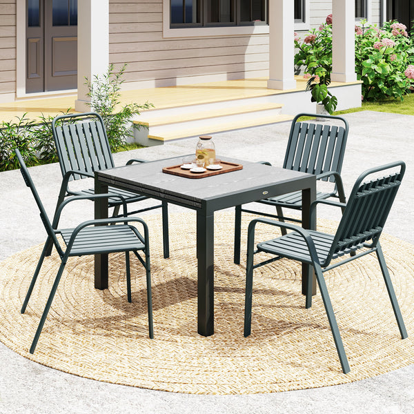 Lot de 4 chaises de jardin chaises empilables d'extérieur avec haut dossier et accoudoirs, cadre en acier pour jardin, piscine, terrasse, gris