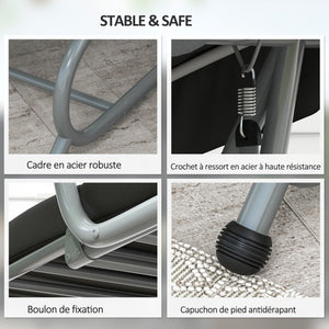 Balancelle de Jardin 3 Places Convertible Toit Inclinaison réglable 2 tablettes Support 2L x 1,2l x 1,64H m métal époxy Noir Polyester Gris