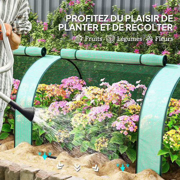 Mini Serre de Jardin Mini Serre Tunnel Serre à Tomates 3,5 x 1 x 0,8 m Acier Plastique Haute Densité Anti-UV 3 Portes avec Zip Enroulables Vert