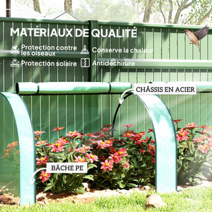 Mini Serre de Jardin Mini Serre Tunnel Serre à Tomates 3,5 x 1 x 0,8 m Acier Plastique Haute Densité Anti-UV 3 Portes avec Zip Enroulables Vert