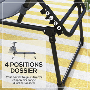 Lot de 2 Bains de soleil transats pliables grand confort dossier pare-soleil réglables multi-positions, crème