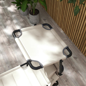 Lot de 2 Bains de soleil transats pliables grand confort dossier pare-soleil réglables multi-positions, crème