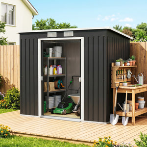 Abri de jardin en acier galvanisé L 2,77 m² avec kit de fondation 213 x 130 x 172 cm, cabane de jardin cabanon rangement outils portes coulissantes verrouillables et aérations, gris foncé