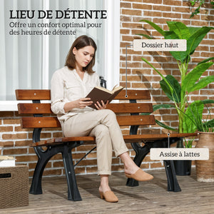 Banc de jardin extérieur 2 places en aluminium et lattes de bois, dim. 120L x 57l x 70H cm