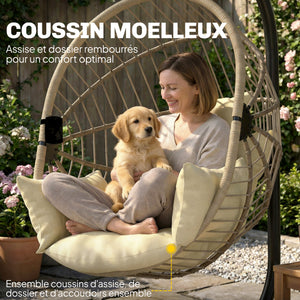 Fauteuil Suspendu, Fauteuil Œuf Suspendu, Chaise Hamac Balançoire - Panier Pliable, Coussin Rembourré, Poche, Oreiller, Chaise Suspendue Cocooning Intérieur et Extérieur, Kaki