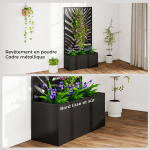 Jardinière avec treillis, bac à fleurs, lit surélevé avec brise-vue, pour plantes grimpantes, légumes, fleurs, métal, pour cour, jardin, balcon, 61 x 23 x 113 cm, noir