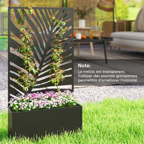 Jardinière avec treillis, bac à fleurs, lit surélevé avec brise-vue, pour plantes grimpantes, légumes, fleurs, métal, pour cour, jardin, balcon, 61 x 23 x 113 cm, noir