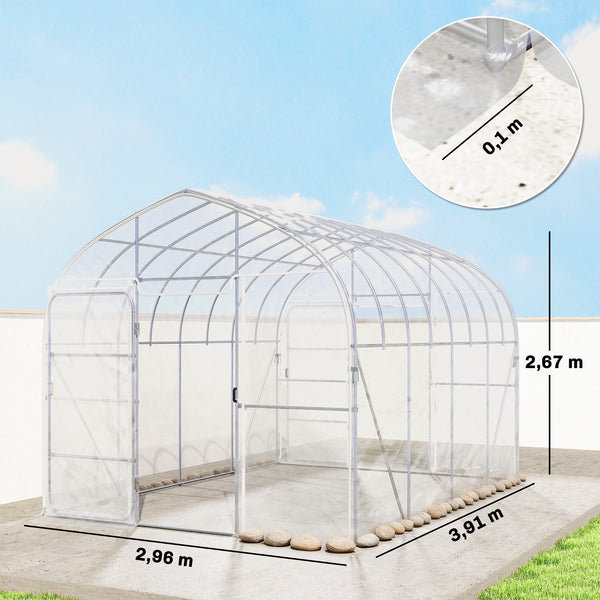 Serre Tunnel de Jardin 12m² Transparent Film PO Anti-goutte Acier Galvanisé 25mm - Structure Renforcée 2 Portes Battantes Robuste - Serre pour Tomates 2,7m Culture d'Hiver Potager