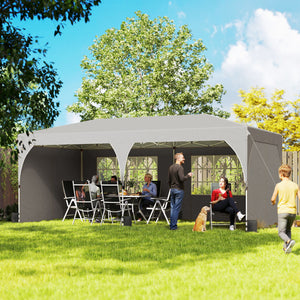 Tonnelle de jardin 3 x 6 m pop up tente pliante réglable en hauteur imperméable protection UV50+ tonnelle pliante avec 4 parois latérales 6 sacs de sable sac de transport montage facile gris