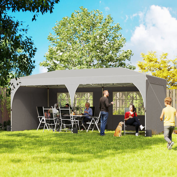Tonnelle de jardin 3 x 6 m pop up tente pliante réglable en hauteur imperméable protection UV50+ tonnelle pliante avec 4 parois latérales 6 sacs de sable sac de transport montage facile gris