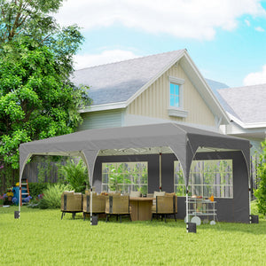 Tonnelle de jardin 3 x 6 m pop up tente pliante réglable en hauteur imperméable protection UV50+ tonnelle pliante avec 4 parois latérales 6 sacs de sable sac de transport montage facile gris