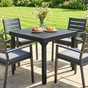 Table de jardin extensible pour 4 à 6 personnes, 160/80 x 80 x 75 cm, table à manger extérieure en aluminium avec plateau à lattes, pieds en acier, pour terrasse, balcon, patio, noir