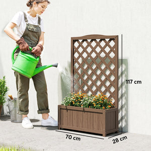 Jardinière avec treillis, bac à fleurs, lit surélevé, pour plantes grimpantes, légumes, fleurs, en bois massif, intérieur et extérieur, cour, jardin, balcon, 70 x 28 x 117 cm, café foncé