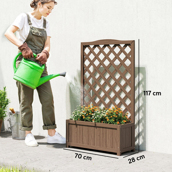 Jardinière avec treillis, bac à fleurs, lit surélevé, pour plantes grimpantes, légumes, fleurs, en bois massif, intérieur et extérieur, cour, jardin, balcon, 70 x 28 x 117 cm, café foncé