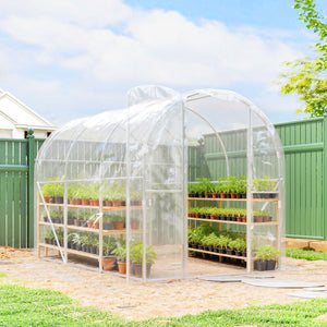 Serre de jardin tunnel 3 x 2 x 2 m 6 m² avec porte à charnières bâche en PE 150 g/m² pour Légumes Plantes Fleurs