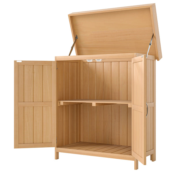 Armoire de Jardin sur Pied Double Porte étagère et Toit bitumé relevable dim. 74L x 43l x 88H cm Bois Massif de Sapin