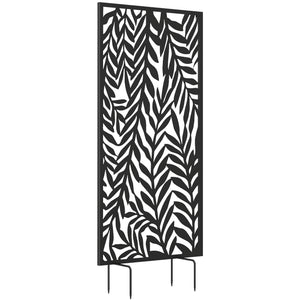 Panneau Brise Vue décoratif Extérieur, Claustra Décoratif Jardin à motif découpé en feuilles, Paravent Extérieur avec Cadre en Métal, 130 x 65 cm, Noir