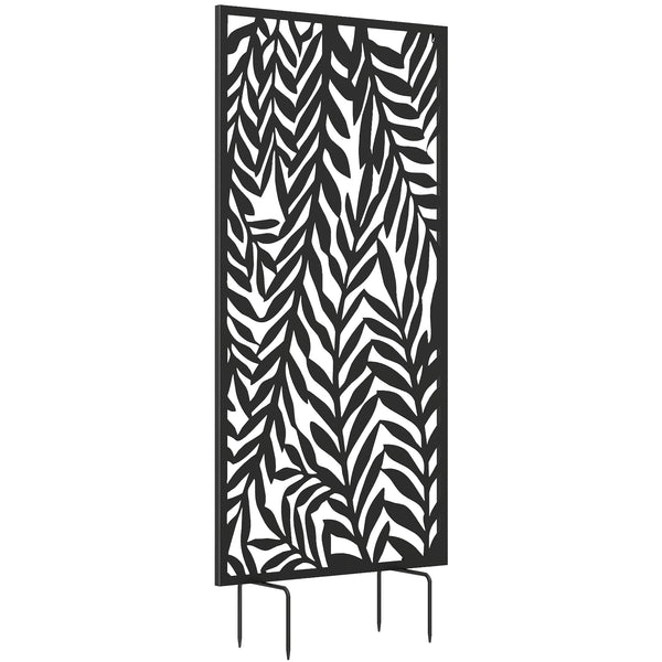 Panneau Brise Vue décoratif Extérieur, Claustra Décoratif Jardin à motif découpé en feuilles, Paravent Extérieur avec Cadre en Métal, 130 x 65 cm, Noir
