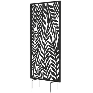 Panneau Brise Vue décoratif Extérieur, Claustra Décoratif Jardin à motif découpé en feuilles, Paravent Extérieur avec Cadre en Métal, 130 x 65 cm, Noir