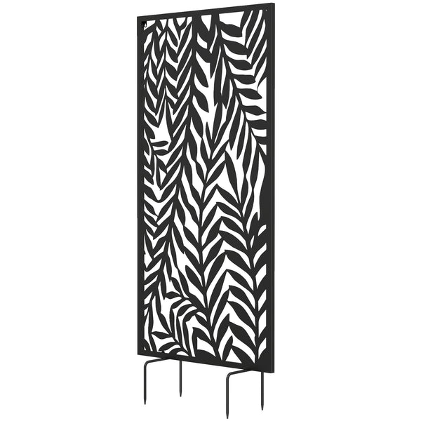 Panneau Brise Vue décoratif Extérieur, Claustra Décoratif Jardin à motif découpé en feuilles, Paravent Extérieur avec Cadre en Métal, 130 x 65 cm, Noir