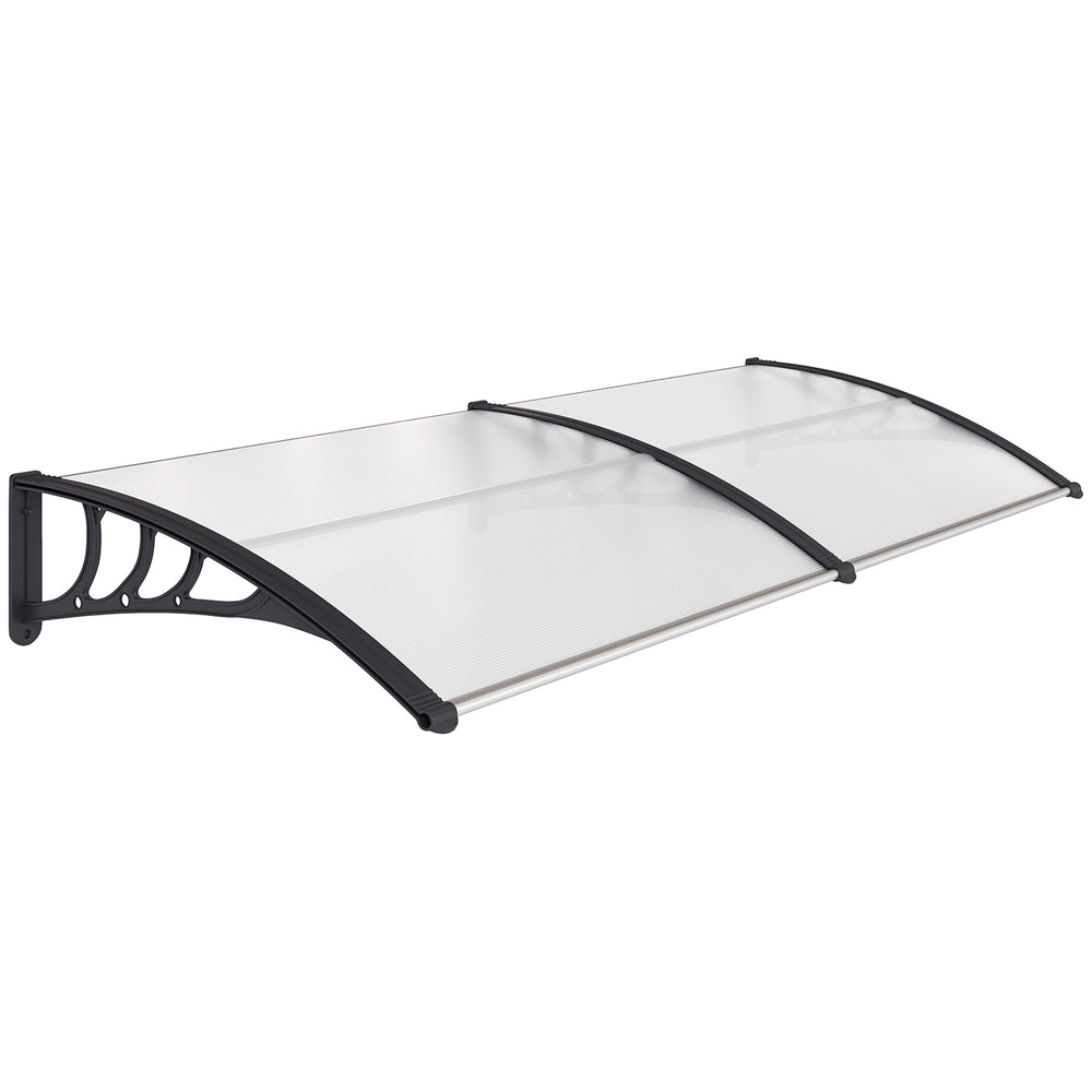 Auvent de porte d'entrée, toit marquise de porte exterieur en polycarbonate et profil aluminium résistante toit abri protection contre la pluie et UV pour terrasse, balcon, 195x75cm, transp.