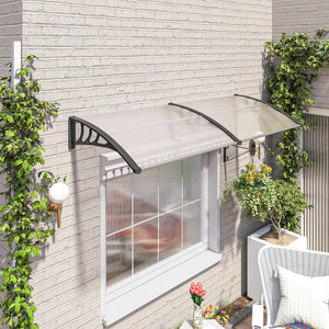 Auvent de porte d'entrée, toit marquise de porte exterieur en polycarbonate et profil aluminium résistante toit abri protection contre la pluie et UV pour terrasse, balcon, 195x75cm, transp.