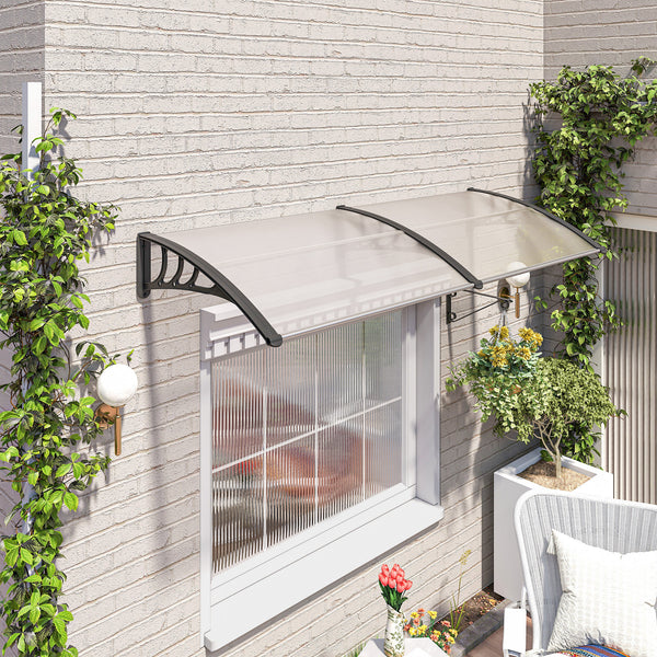 Auvent de porte d'entrée, toit marquise de porte exterieur en polycarbonate et profil aluminium résistante toit abri protection contre la pluie et UV pour terrasse, balcon, 195x75cm, transp.