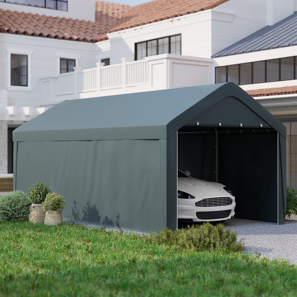 Carport tente de garage 3 x 6 m, abri voiture extérieur, tente de stockage avec parois latérales amovibles et 2 portes zippées enroulables, carport pour voiture, camion, bateau, gris foncé