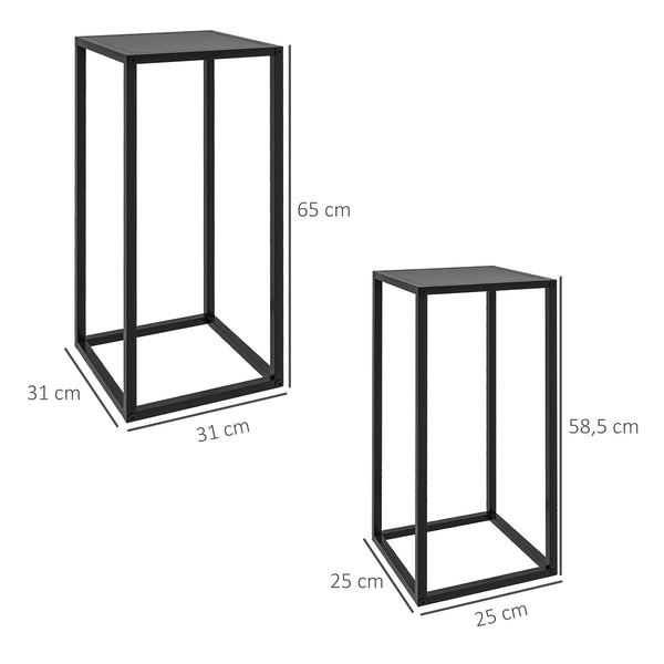 Lot de 2 supports pot de fleurs supports pour plantes encastrables structure en acier 2 hauteurs différentes 58,5 et 65 cm design scandinave noir