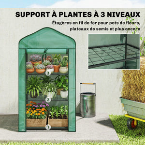 Serre de jardin avec étagères 3 niveaux, serre de balcon, bâche renforcée PE, châssis en acier, porte zippée enroulable, pour légumes plantes fleurs, 59 x 39 x 127 cm, vert