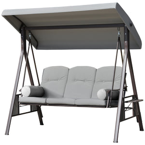Balancelle de jardin 3 places grand confort toit inclinaison réglable coussins plateaux rétractables polyester filé gris clair