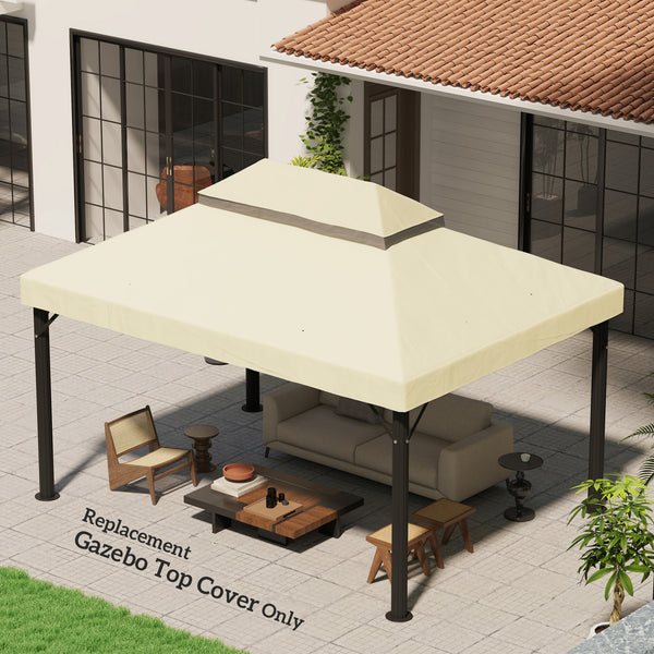 Toile de rechange pour pavillon toile de tonnelle 4 x 3 m, toit double avec trous de drainage, polyester haute densité 370 g/m², protection solaire UPF30+, TOILE INCLUS UNIQUEMENT, crème