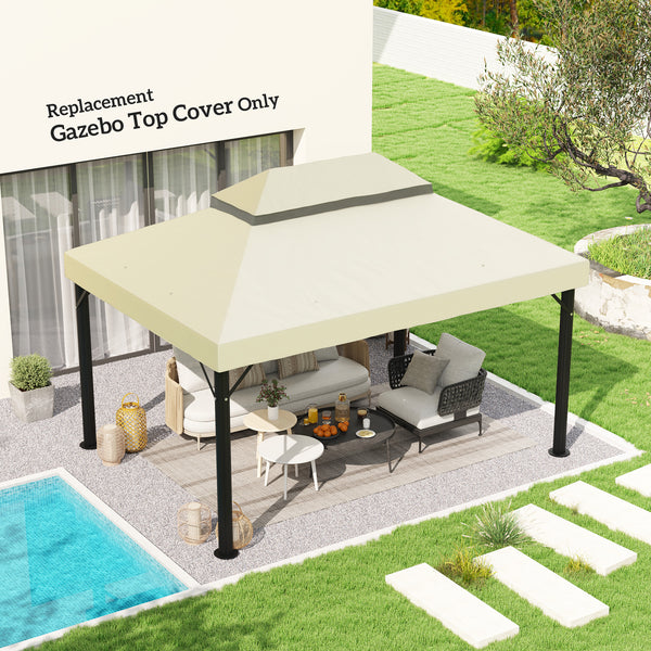 Toile de rechange pour pavillon toile de tonnelle 4 x 3 m, toit double avec trous de drainage, polyester haute densité 370 g/m², protection solaire UPF30+, TOILE INCLUS UNIQUEMENT, crème