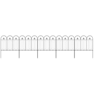 Lot de 5 clôtures de jardin décoratives en métal avec ornements - 305 x 79,5 cm noir