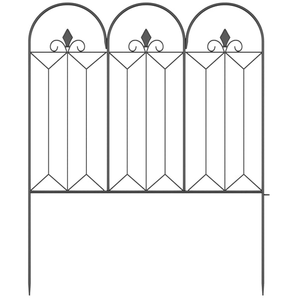 Lot de 5 clôtures de jardin décoratives en métal avec ornements - 305 x 79,5 cm noir