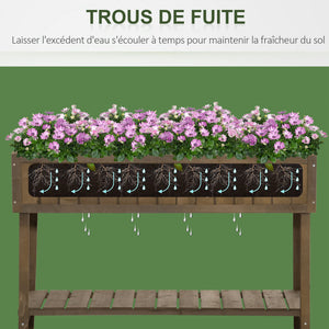 Jardinière sur Pieds carré Potager avec étagère dim. 110L x 46l x 76H cm 8 Compartiments & Inserts d'irrigation Bois de Sapin
