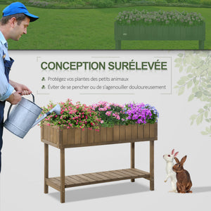 Jardinière sur Pieds carré Potager avec étagère dim. 110L x 46l x 76H cm 8 Compartiments & Inserts d'irrigation Bois de Sapin