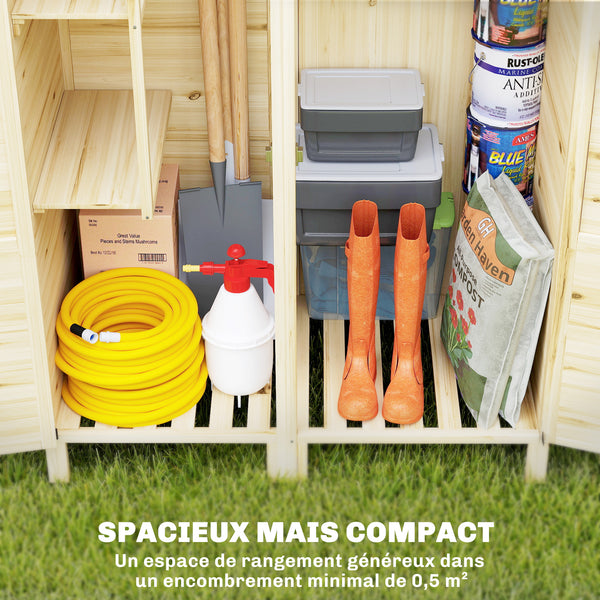 Armoire de Jardin en Bois avec Toit en Asphalte - Abri de Jardin Robuste à Double Zone et Étagères Amovibles - Rangement Outils Jardin avec Fenêtre pour Terrasse et Cour, Naturel