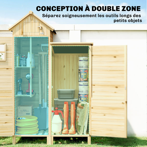 Armoire de Jardin en Bois avec Toit en Asphalte - Abri de Jardin Robuste à Double Zone et Étagères Amovibles - Rangement Outils Jardin avec Fenêtre pour Terrasse et Cour, Naturel