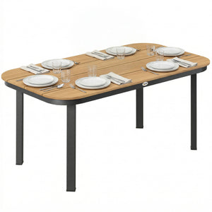 Table de Jardin Rectangulaire pour 4-6 Personnes, Plateau en WPC à Lattes, Bords Arrondis, Structure en Métal, Table à Manger de Jardin pour Balcon Terrasse, 155x88x72cm, Naturel